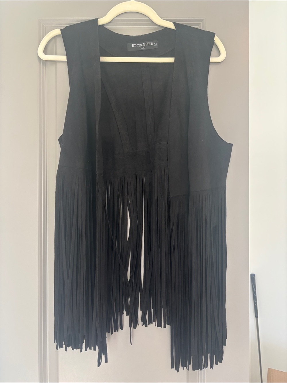 By Together Black Fringe Suede like Vest